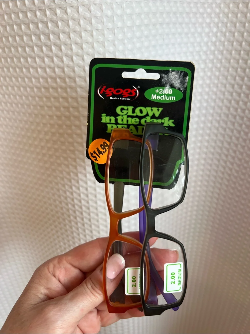 Glow-in-the-Dark Reading Glasses +2.00 Medium — Orange & Black